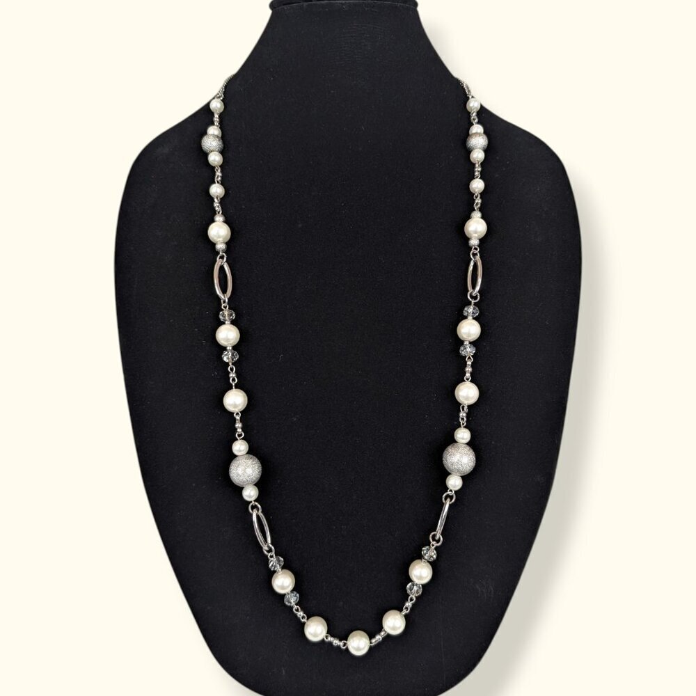 NY Collection Long Faux Pearl & Crystal Accent Necklace